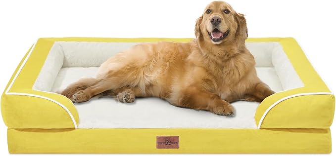 Comfort Expression Waterproof Orthopedic Dog Bed for Extra Large Dogs | Supportive Egg Crate Foam XL Pet Bed with Removable Bolster, Dog Couch with Washable Cover & Non-Slip Bottom, 42x30 Inch