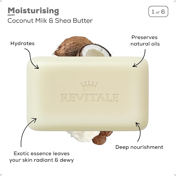 REVITALE Natural Cleansing Soap Bars Set – 6 x 100g – Daily Hand, Face & Body Wash, Shower Soap & Skincare Gift Set