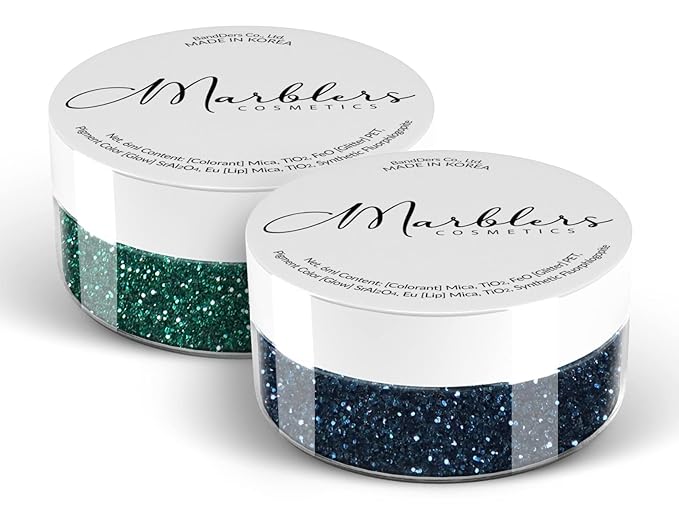 MARBLERS Twinkle Face & Body Glitter Duo [Green Garnet & Navy] 0.36oz (10g) | Non-Toxic | Vegan | Cruelty-Free | Eyeshadow, Nail Polish, Nail Art | Festival, Rave Party & Makeup | Nail Art | Gel Nail
