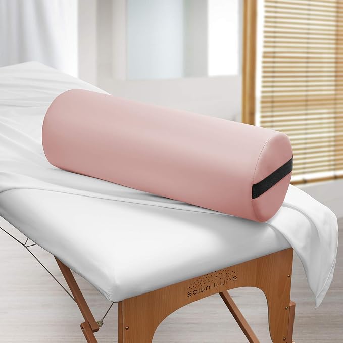 Saloniture Jumbo Round Massage Table Bolster Pillow Pad - 26 x 9 Inch - Pink