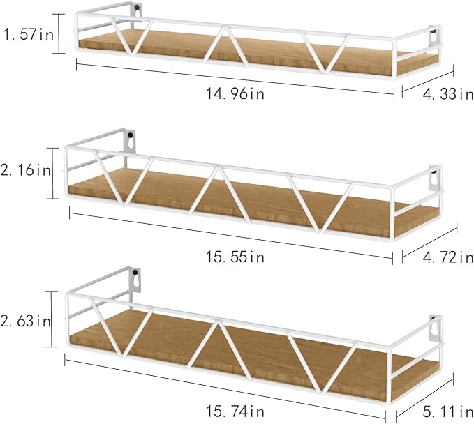 Floating Shelves Set of 3, Wood Wall Shelf, Farmhouse Shelf for Bedroom | Wall Mounted Floating Shelf for Living Room, Bedroom, Bathroom, Kitchen, Office