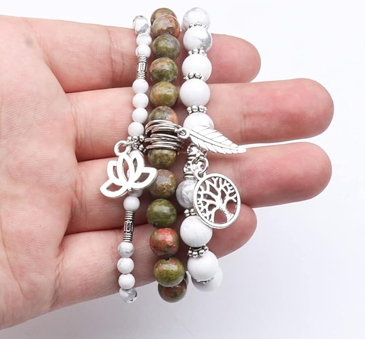 UEUC Tree of Life Yoga Healing Stone Bracelets,Multilayer Lotus Chakra Stone Reiki Bracelet Sets,Anxiety Crystal Natural Stone,for Women Stress Relief