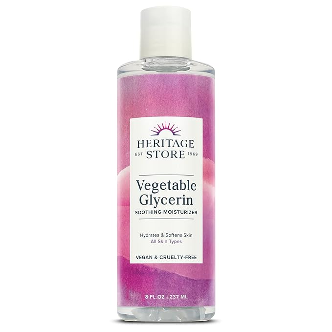 HERITAGE STORE Vegetable Glycerin Soothing Moisturizer, Oil Free Hydration for Skin Care, Hair Care, Face & Body, DIY Beauty Products & More, Soothes & Softens, Made Without Parabens, Vegan, 8oz