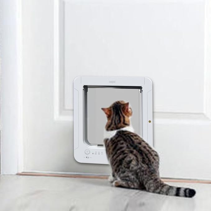 Smart Cat Door, Collar Activated Pet Entry with Remote Control, Built in 120mAh Battery, Automatic Sensor Cat Flap for 2 Way Entry and Exit, 10.24 x 11.61 in.