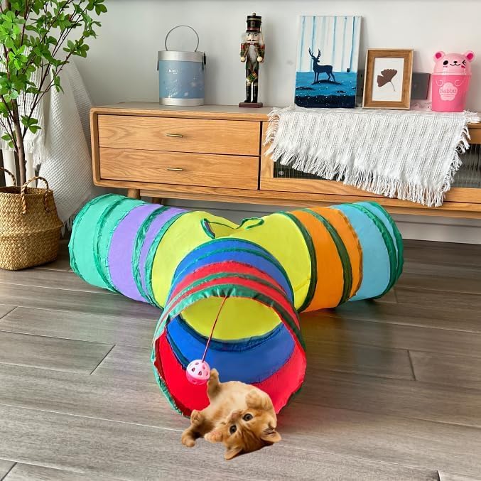 3-Way Collapsible Cat Tunnel Tube Toy Rainbow Y-Shape