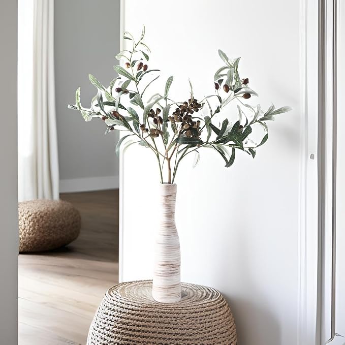 ALMA 13" Small Skinny Ceramic Vase, Thin Boho Flower Vase for Table Decor | White & Brown Modern Vase Home Decor, Perfect for Living Room,Coastal Bedroom and Tabletop Styling, Giftable Small Vase