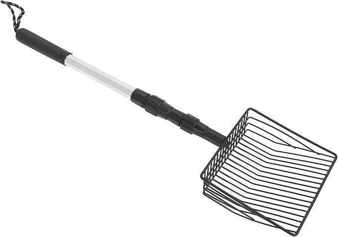 Qiilu Metal Poop Scoop Extendable Cat Litter Scoop Lightweight Versatile Fine Screen Long Handle Pooper Scooper Cat Poop Sifter Pet Supplies Cats Litter & Housebreaking Scoops (Model B 3 Section