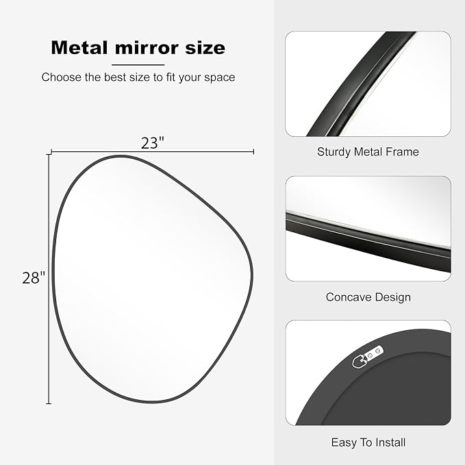 Asymmetrical Mirror, Irregular Wall Mirror for Bathroom, Abstract Wall Mirrors Decorative for Bedroom Living Room Entryway Hall, Mirrors for Wall Decor 28" H x 23" W, Black