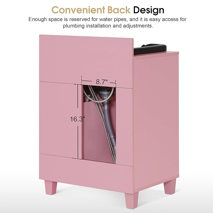 BarberPub Barber Storage Shampoo Station, Spa Textured Embossed Cabinet with Shampoo bowl & Drawers, Hair Salon Sink Backwash Equipment 7131 (Pink)