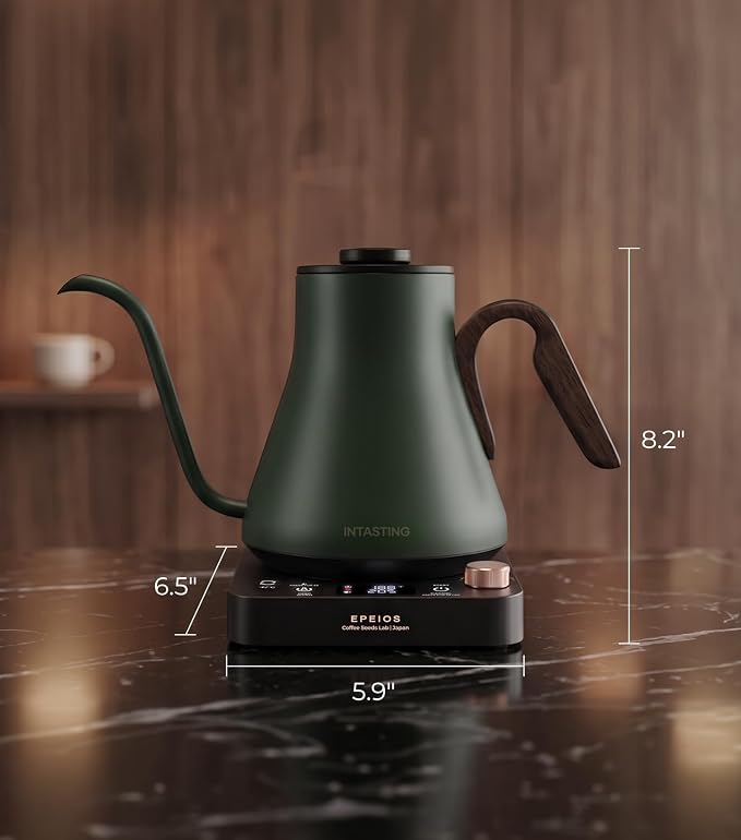 Epeios Electric Kettle, Gooseneck Electric Kettle with ±1°F Temperature Control, 1200W Rapid Heating for Pour Over Coffee & Tea, 304 Stainless Steel Interior, Auto Shut-Off, 0.9L, Green