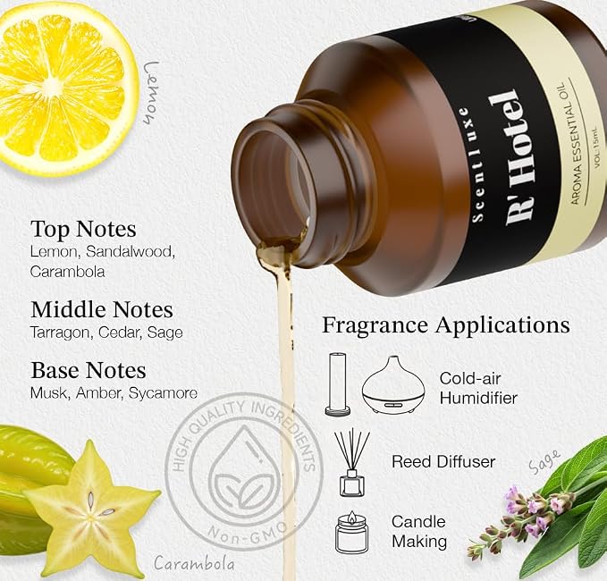 R' Hotel Diffuser Oil - Inspired by Ritz Carlton New York Scent Diffuser Oil for Home Premium Fragrance Oil for Ultrasonic and Waterless Diffusers and Crafting - 15 mL