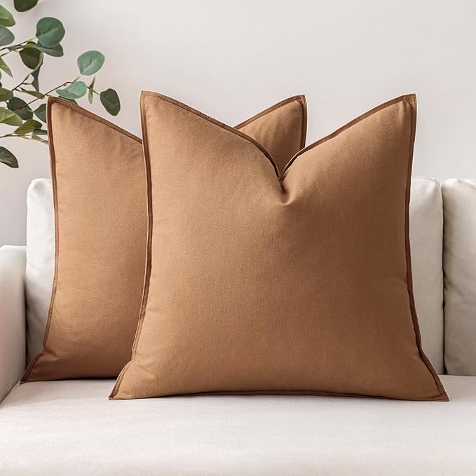 MIULEE Pack of 2 Decorative Linen Pillow Covers 22x22 Inch Brown | Boho Farmhouse Modern, Soft Accent Throw Pillows, Neutral Cushion Covers, Home Decor for Bed Sofa Couch Living Room