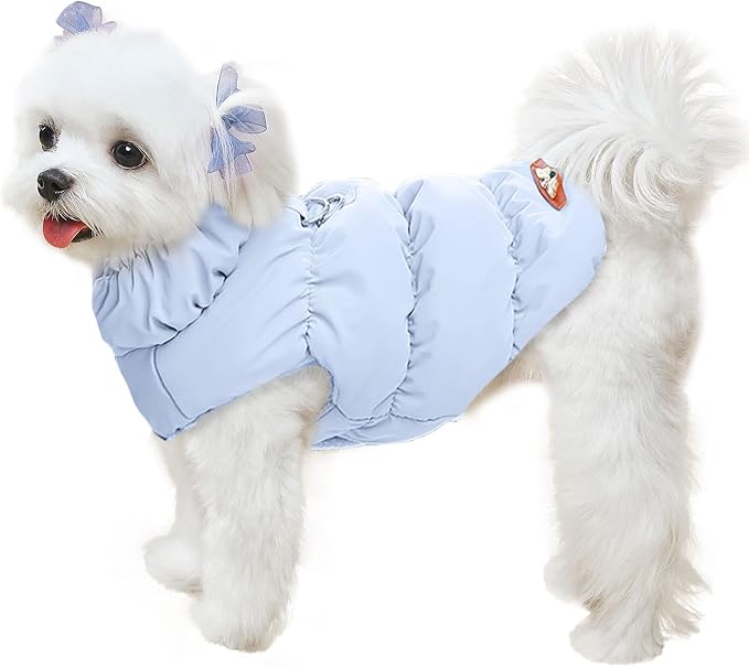 ABRRLO Winter Warm Dog Jacket for Small Medium Dogs Cats Cold Weather Coats with Harness Paded Dogs Fleece Vest Waterproof Windproof Dog Snow Jacket Pet Puppy Clothes (Light Blue,S)