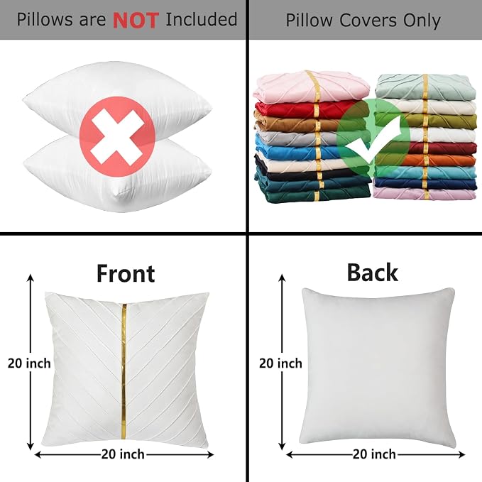 Velvet Throw Pillow Covers 20x20 inch Pack of 2 Gold Decor White | Soft Solid Pillow Covers,Modern Luxury Home Decor,for Couch Chair Sofa Bedroom Livingroom,Hidden Zipper,Ideal Gift,Easy Care
