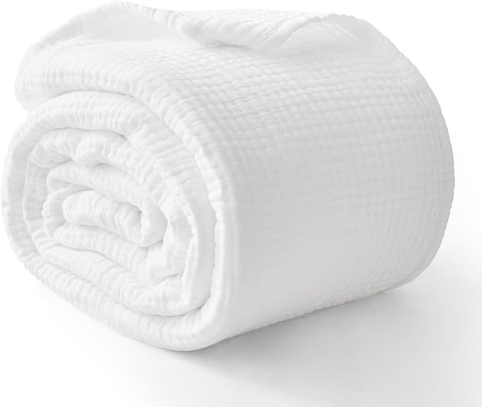 100% Cotton Muslin Blanket Twin 60" x 80", Breathable and Lightweight Cotton Twin Blankets for Couch, Soft Cooling Summer Gauze Blanket for Adults All Season, White