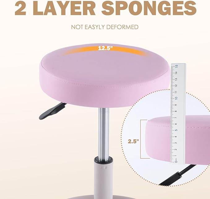 Rolling Salon Stool with Storage Tray (Pink)