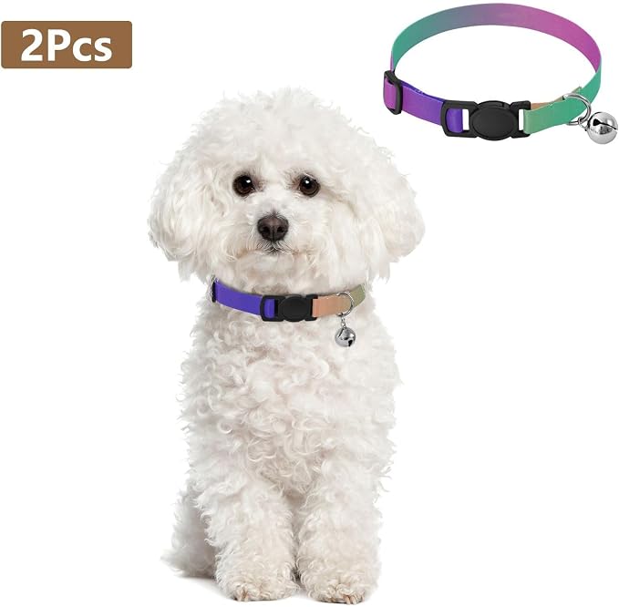 2 Pack Cats Collar Retro Rainbow Gradient Kitten Bell Collar, Adjustable Length 10.6" to 17.1"