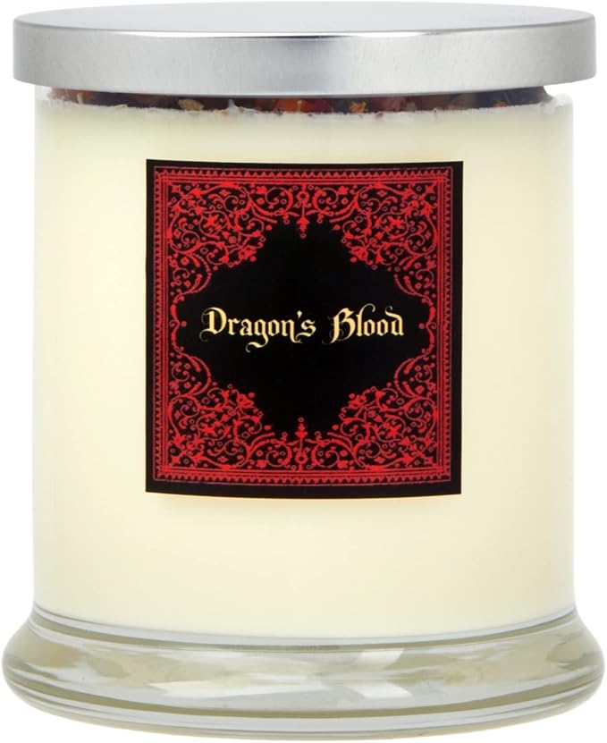 Dragons Blood Candle by New Moon Beginnings - Protection & Grounding - Herb, Flower, & Crystal Candles - Aromatherapy Soy Candle - 12oz Glass Jar