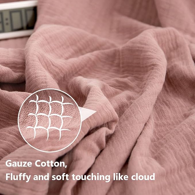 Simple&Opulence Cotton Muslin Throw Blanket for Bed, Couch, Knit Woven Gauze Blanket with Tassels, Soft Lightweight Cozy Pre-Washed Breathable Farmhouse Decoration for All-Season (Dusty Rose)