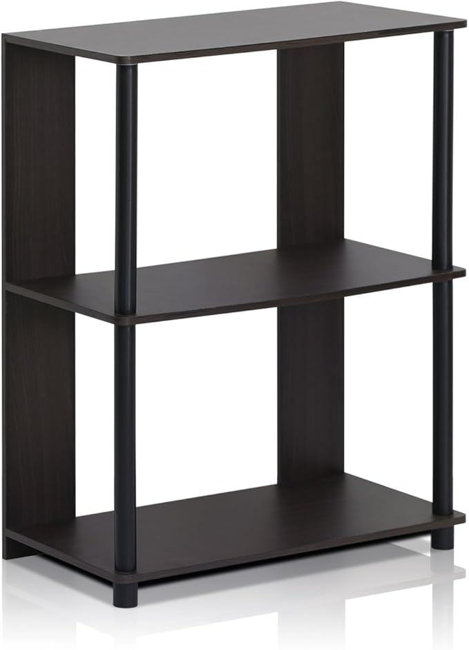 Furinno JAYA Simple Design 3-Tier Bookcase / Bookshelf / Display Rack, Plastic Tubes, Walnut | 11.6 x 23.6 x 30, Storage Shelves, Shelving Unit, for Organization and Storage, Living Room, Garage, Home Office