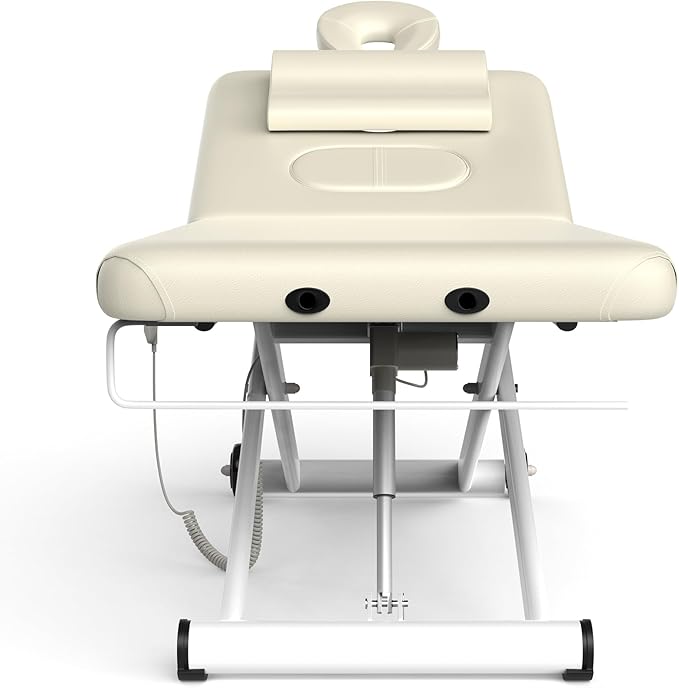 Electric Massage Bed with Adjustable Height and Backrest, Electric Massage Table for Treatment, Physical Therapy and Spa Facial Bed, 2 Motor, Hydraulic Equipment, Remote Control, 32 W x 75 L, White