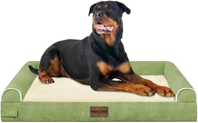 Orthopedic Dog Bed for XX-Large Dogs, 44 x 34 Inch, Grass Green | Egg crate foam for joint support, 3-sided bolster pet sofa, waterproof lining, washable cover, and non-skid base