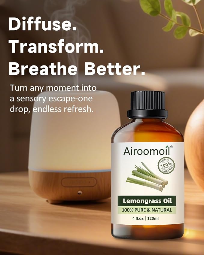 Pure Lemongrass Essential Oil Citrus Aromatherapy Natural for Hair Home Body Skin Energizing Diffuser Oils 4 Fl Oz | Large Capacity, for Aromatherapy, Diffuser, Skin, Hair, Home Care , DIY Cleaners, Candle Soap Making, Air Freshener Spray
