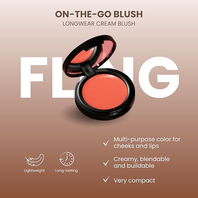 POISE Makeup HD Crème Lip and Cheek Compact | Long Lasting Cheek Blusher and Lip Stain Lipstick in One Hydrating for Skin Infused w/Shea Butter, FLING