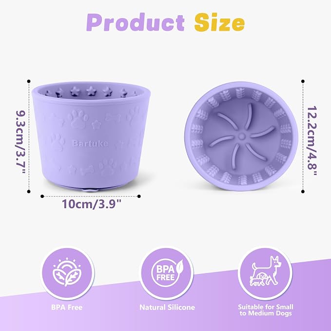 Dog Slow Feeder Lick Bowl, Silicone Dog Bowl with Strong Suction, Purple