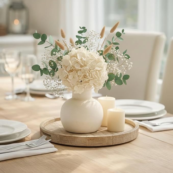 SIDUCAL Ceramic Rustic Farmhouse Vase | 6 Inch Pottery Decorative Boho Flower Vase for Home Decor, Table, Living Room, Bathroom Decoration, Shelf Decor, Mantel, Wedding, White