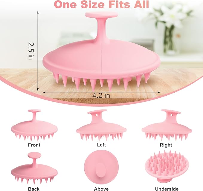 Meartchy Silicone Scalp Massager Shampoo Brush, Scalp Brush for Hair Growth & Dandruff Removal, Hair Scrubber Scalp Stimulator Exfoliator Brush with Soft Bristles for Wet Dry Scalp Care (Pink)