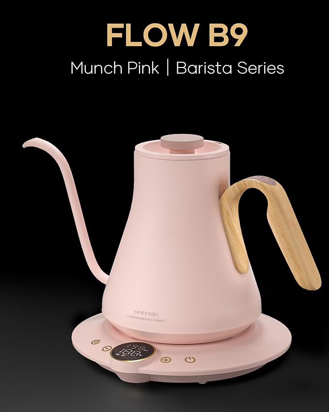 Cocinare Gooseneck Electric Kettle, ±1°F Precise Temperature Control, 1500W Fast Heating, Pour Over Coffee & Tea Kettle with Brew Timer & Keep Warm, Stainless Steel, 0.9L (Munch Pink)