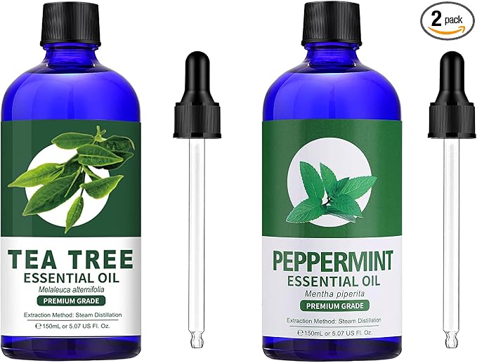 Peppermint Oil, 150 ml and Pure Australian Tea Tree Essential Oil, 150ml for Diffusers Aromatherapy & Humidifiers