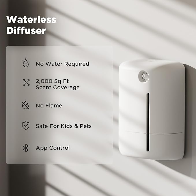 Hotel Scent Diffuser Starter Kit - Waterless Essential Oil Aromatherapy Diffuser - for Home -Cold Air Diffuser Machine for Large Room - App Control - Studio Scent Diffuser - Office Fragrance - White