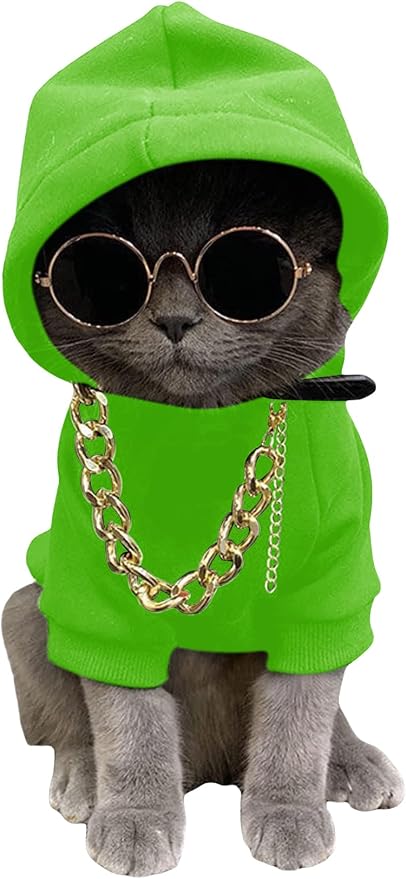 3Pcs Dog Hoodie Cat Apparel Dog Custume Set with Necklace and Sunglasses Pet Clothes for Puppy Small Medium Dogs Cats Green X-Large