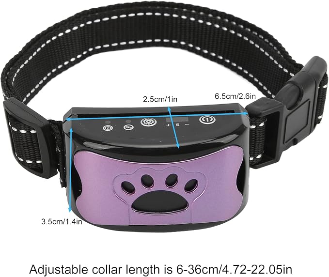 ASHATA Anti Dog Bark Collar, Dog Barking Collar, USB Rechargeable Vibration Intelligent Recognition Training Collar 7 Sensitivity Levels Purple