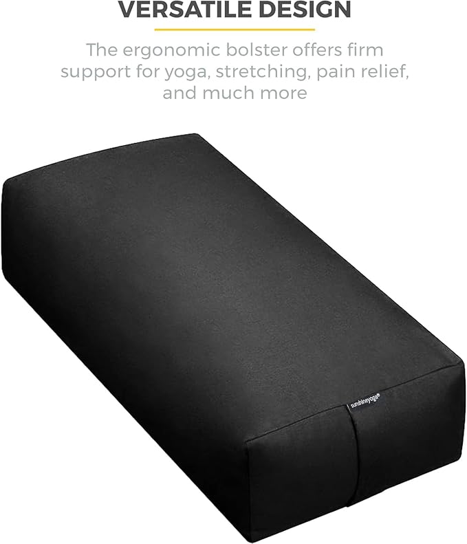 Extra Firm Large Yoga Bolster, 24" x 12" x 6" Cinched OR Zippered Yoga Pillow, Rectangular Cotton Cushion With Removable Cover for Studios, 1 Pack or 2 Pack