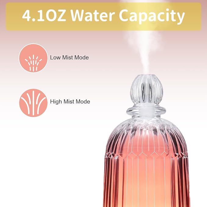 Glass Essential Oil Diffuser, Aroma Diffusers with Glass Cover & Plastic Reservoir Small Humidifiers with 7 Color LED Lights Auto-Off for Home Office Bedroom Yoga 120ml(White Bottom)