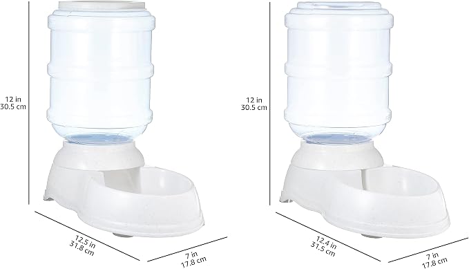 Amazon Basics Automatic Pet Water Dispenser and Gravity Food Feeder Set for Cat and Dog, Easy to Clean, 152fl.oz food feeder, 135.3fl.oz water dispenser, Small, Pack of 2