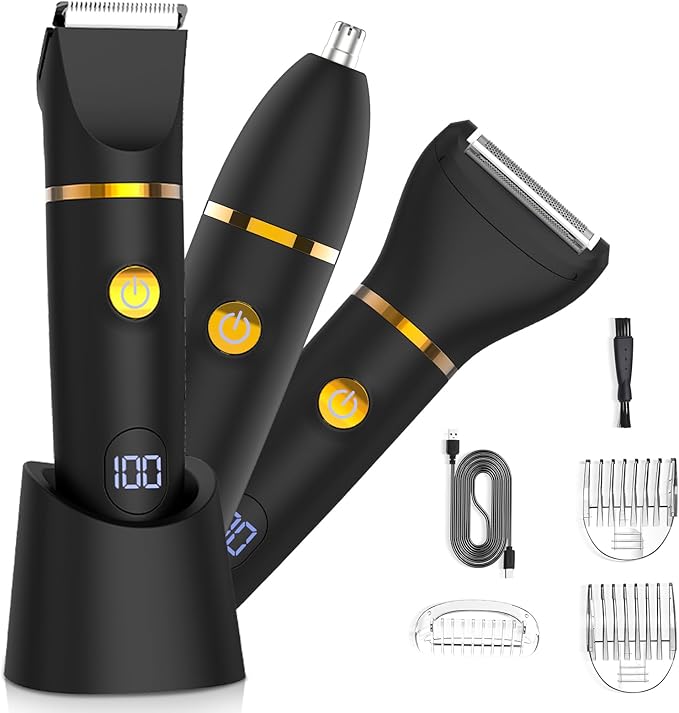 Zesuti Manscape Body Hair Trimmer for Men: Pubic Hair Trimmer, 3 in 1 Versatile Electric Shaver for Groin,Face,Beard,Nose,Waterproof Body Groomer with Ceramic Blades, Mens Gifts