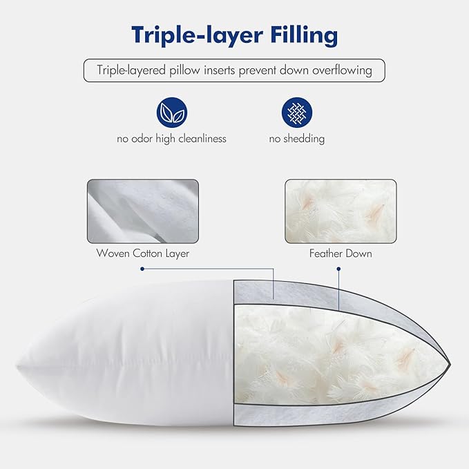 MIULEE 22x22 Pillow Inserts, Set of 4 Feather Down Throw Pillows | Choppable and No Smell, Double-Layer Down-Proof Cotton Cover, Decorative Pillows for Couch Sofa and Bed