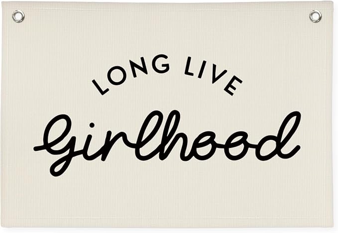 Girl Room Decor Long Live Girlhood Linen Banner Hanging Flag Retro Banner for Nursery Playroom Wall Decor for Kids Bedroom Decorations,Baby shower gifts 30x20(Black Letter)