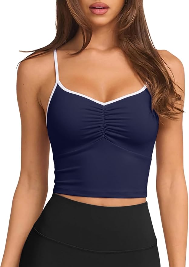 Longline Padded Sports Bra Workout Top for Women, Adjustable Straps Backless Crop Top Push Up Yoga Running Tank Top