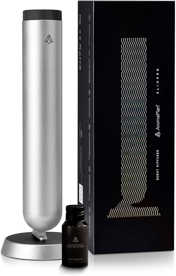 AromaPlan 5-Star Collection Rechargeable Waterless Diffuser (Fragrance Included)- Smart Cold Air Diffuser, Adjust Intensity & Timer, Long Battery Life- Aluminum Body, Luxury Scent Experience, Silver