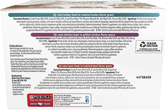 Fancy Feast Purina Gravy Lovers Poultry and Beef Grilled Gourmet Wet Cat Food Variety Pack - 3 oz. Cans,(Pack of 60)