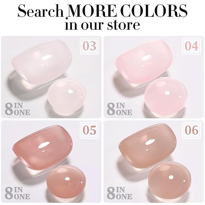 Double Rhythm Clear Gel Nail Polish 15ml Nail Strengthener Builder in a Bottle Nail Extension Hard Gel Soak Off Long Lasting UV Gel (Pastel Nude 8 in 1-8)
