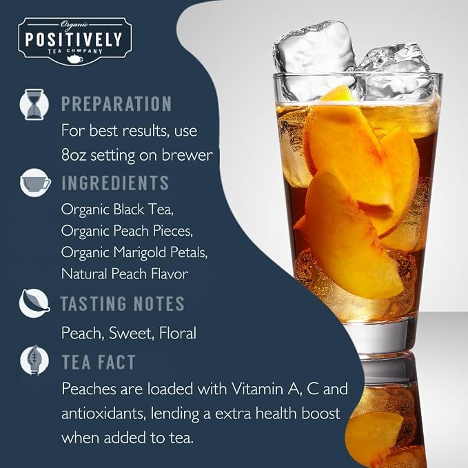Organic Positively Tea Company, Juicy Peach Black Tea, K-Cup Compatible, 96 Pods