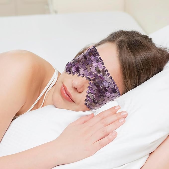 Jade Eye Mask, Amethyst Crystal Eye Mask with Ear Strap for Face 100% Natural Gemstone Jade Sleep Mask for Hot & Cold Anti Aging Therapy