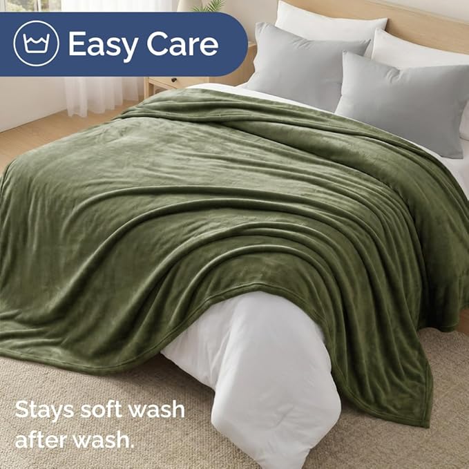 Ultra Soft Fleece Twin XL Blanket - College Dorm Room Essentials - Olive | Flannel Fleece, Thick, Warm & Breathable, All Season Cozy, Anti-Static, Microplush, Lightweight for Couch, Bed & Dorm Bedding