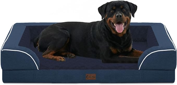 Orthopedic Dog Bed for Extra Large Dogs, Navy Blue, 48x30in | Orthopedic Foam Relieves Joint Pressure, Bolsters Supports Head And Neck, Washable Cover, Non-Slip Bottom
